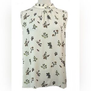 LOFT Ivory Sleeveless Floral Blouse Size Large Petite NWOT